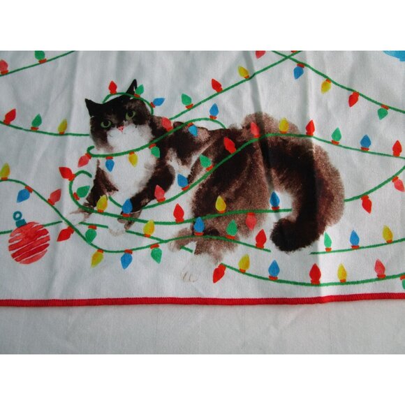 Anthropologie Christmas Cat Wrapped In Lights Dishtowel Cotton NWT - Picture 4 of 13